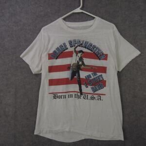 Vintage Bruce Springsteen Shirt Mens Medium White Born In The USA Tour 1985